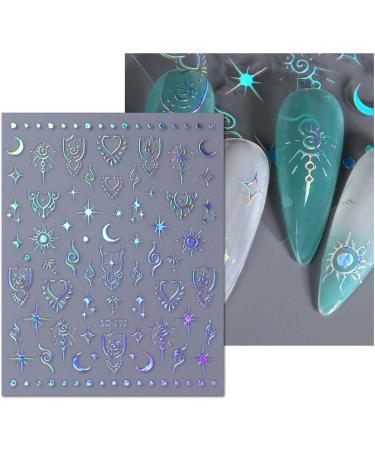 JMEOWIO Aurora Holographic Moon Star Nail Art Stickers - 8 Sheets, Self-Adhesive Design Decoration for Colorful Nails - Buy Online on GoSupps.com