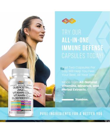 Stamiron Immune Support Supplement with Quercetin, Zinc, Vitamin C, D3, Elderberry, Echinacea, Turmeric - 60ct - Buy Online on GoSupps.com