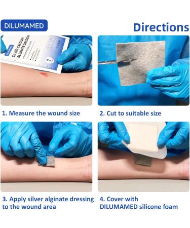 DILUMAMED Silver Calcium Alginate Wound Dressing 4x4 (Pack of 12) - High Absorption Bandage for Bed Sores, Pressure Sores, Leg Ulcers, Diabetic Foot Wound Care - Buy Online on GoSupps.com