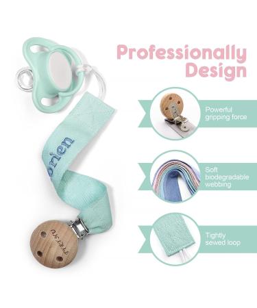 Personalized Tyry.hu Pacifier Chain for Boys & Girls | 2-Pack Pink & Green Wood Clip Cotton Baby Gift - Buy Online on GoSupps.com
