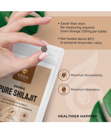 Veda Wellness Pure Shilajit 120 Tablets - High Strength 60% Fulvic Acid, Lab Tested, 84+ Minerals, Vegan Friendly - Made in UK - Buy Online on GoSupps.com