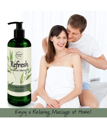 Refresh Massage Oil with Eucalyptus & Peppermint Essential Oils - All Natural Muscle Relaxer for Full Body Massage - Nut Free Formula 16oz (1 Pack) - Buy Online on GoSupps.com