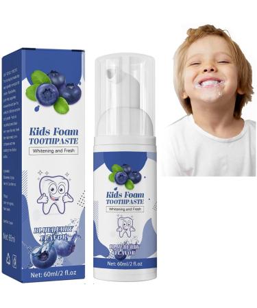 Foam tooth paste kids with fruit flavor anti-cavity fluoride baking soda tooth paste foam whitening tooth paste for Toddler's oral cleaning and cavity prevention (BlueBerry)