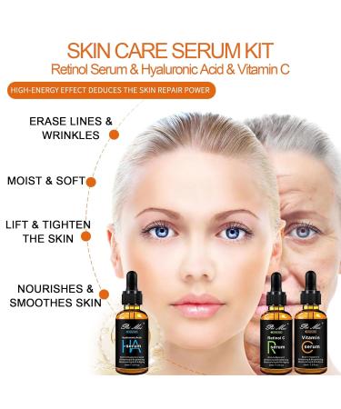 3 Pack Face Serum Set - Retinol Vitamin C & Hyaluronic Acid - Korean Anti-Aging Skin Care for Women - Firming & Hydrating - Buy Online on GoSupps.com