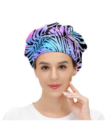 MUKJHOI Adjustable Working Caps Tie Back Cover Hair Bouffant Hats Sweatband for Women Men One Size Fit All - 7 Tropical Palms