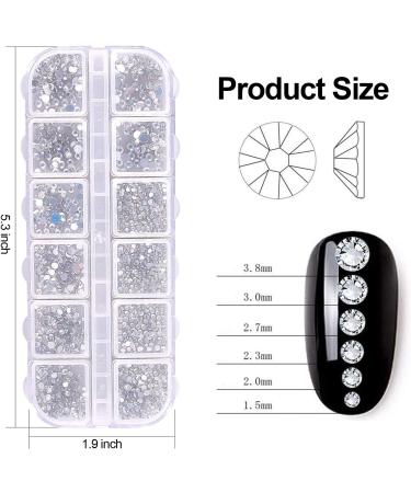 1500PCS Nail Gems Flat Back Rhinestones Set | JUYOO 12 Styles Round Diamonds | AB Shiny Crystals for Nails, Face, Teeth | DIY Crafts - Clear - Buy Online on GoSupps.com