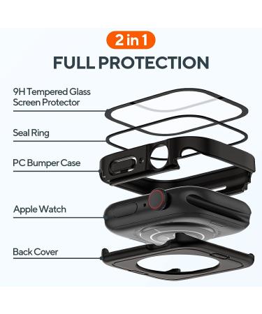 2 Pack Waterproof Case for Apple Watch 44mm + Tempered Glass Screen Protector - Black/Black - Buy Online on GoSupps.com