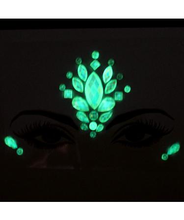 glow in the dark tattoos face jewels rave makeup temporary tattoo fluorescence crystals rhinestone carvinal face gems for new year pool dance party(tp343 small flower)