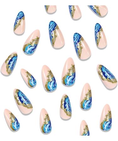 Nail art pieces wearable nail pieces blue marble pattern smudged nail pieces ins wearable false nails nail art patches 1 count (Pack of 1) - Buy Online on GoSupps.com