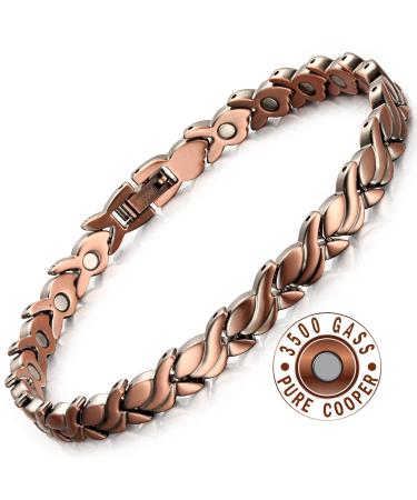 RainSo Womens Pure Copper Magnetic Therapy Bracelets for Arthritis Wristband with 3 Smarter Buckle Adjustable Petal
