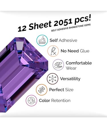 12 Sheet Self-Adhesive Rhinestone Gems for Crafting | DIY Nail Face & Body Makeup - Assorted Shapes Crystal Stickers - Buy Online on GoSupps.com