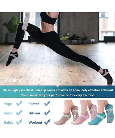 Muezna Non Slip Yoga Socks 4 Pack - Women's Anti-Skid Pilates Barre Hospital Socks - Size 5-10 - Black/Coral Pink/Coffee/Ice Blue - Buy Online on GoSupps.com