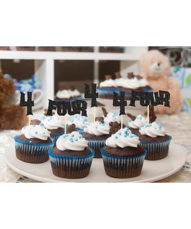 Sumerk 24PCS 4th Birthday Cupcake Toppers Black Glitter Happy 4th Cake Decorations for 4th Birthday Wedding Anniversary Party Decoration Supplies - Buy Online on GoSupps.com