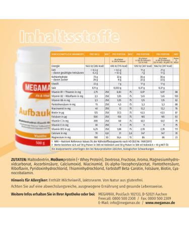 Buy Megamax Build-Up Food Vanilla - Low-Fat Protein Drink Powder for Strengthening & Weight Gain | 500g Made in Germany - Buy Online on GoSupps.com