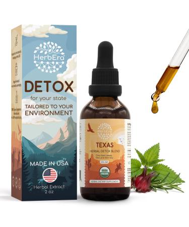 HerbEra Texas Herbal Detox Blend - USDA Organic Extract Made in USA | Immune & Liver Support Liquid Drops | Burdock Dandelion Root Milk Thistle Hibiscus Rosemary Spirulina | 2 fl oz
