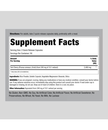 Piping Rock Tart Cherry Extract Capsules 2400mg | 100 Count | Non-GMO Gluten Free Supplement - Buy Online on GoSupps.com