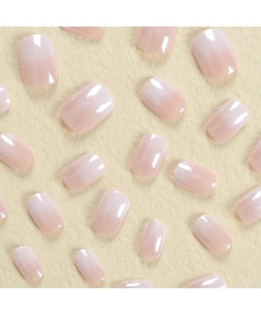 Gradient Short Press on Nails - Square Chrome False Nails for Women | Glossy Reusable French Acrylic Full Cover Stick-On Nails - Buy Online on GoSupps.com