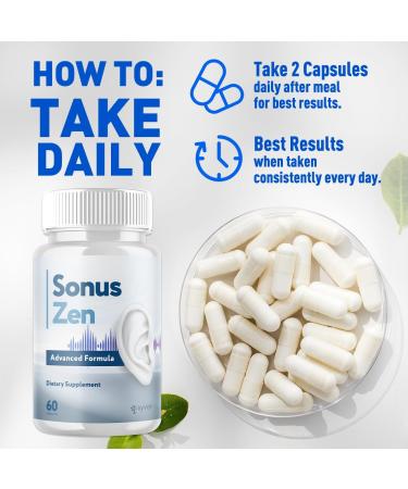 Sonus Zen Capsules Official SonusZen Pills with All Natural Ingredients Advanced Formula Ear Health and Wellness Support Supplement with Maximum Strength Vitamins for Women & Men (60 Capsules) - Buy Online on GoSupps.com