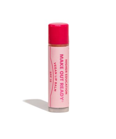 Higher Education Skincare MAKE OUT READY Vegan Lip Balm SPF 15 0.15 fl. oz. Hydrating Moisturizing Plant-Based/Cruelty-Free Long-Lasting Refreshing Pomegranate Flavored Treatment SPF 15 Sunscreen