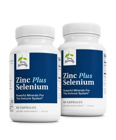 Terry Naturally Zinc Plus Selenium -Immune & Respiratory Health Supplement -Mineral Supplement with Zinc Bisglycinate Chelate -Formula with Selenium for Cellular Health Support - 60 Capsules (2-Pack)