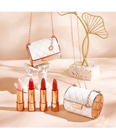 Velvet Matte Lipstick Set with Glamorous Chain Pouch 4 Colors Lipstick and Elegant Leather Bag (White) - Buy Online on GoSupps.com