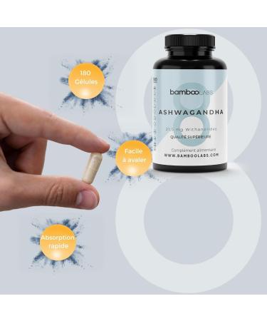 Bamboo Labs - Ashwagandha avec Extrait Sec de Withania Somnifera Favorise l'Apparition du Sommeil le Bien- tre Intellectuel et Physique 180 G lules d'Aswaghanda Pendant 6 Mois. - Buy Online on GoSupps.com