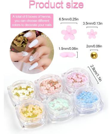 Kalolary 3D Colorful Flower Nail Charms & Silver Pearl Caviar Beads - Nail Art Decorations for Women and Girls (6 Boxes) - Buy Online on GoSupps.com
