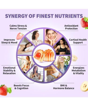 Cortisol Supplements for Women & Men - Cortisol Gummies with Magnesium Glycinate, Ashwagandha, L-Theanine, Vitamin B Complex for Relaxation, Sleep, Calm Mood & Focus - Vegan, Sugar Free Filled Gummies - Buy Online on GoSupps.com