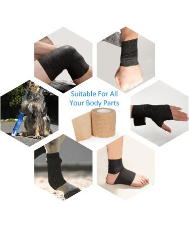 Skin Color Cohesive Bandage Wrap 2 x 5 Yards - 12 Rolls Self Adherent Vet Wrap for Pets - Elastic Self Adhesive Bandage Tape for Sprains and Swelling - Buy Online on GoSupps.com