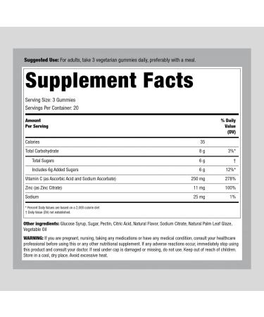Vitamin C Plus Zinc Gummies | Immune Support | 60 Count | Honey Lemon Flavor | Non-GMO & Gluten Free by Piping Rock - Buy Online on GoSupps.com