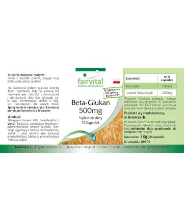 Fairvital | B ta glucane 500mg - 15 jours - VEGAN - Fortement dos - 90 g lules - normalis 70% de polysaccharides d'avoine - Buy Online on GoSupps.com