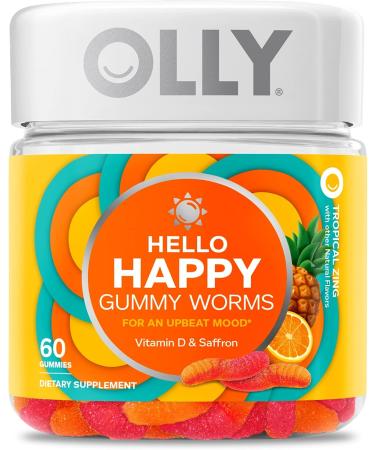 OLLY Fiber Gummy Rings 5g Prebiotic Fiber FOS (Fructo-oligosaccharides) Digestive Support & Hello Happy Gummy Worms Mood Balance Support Vitamin D Saffron Adult Chewable Supplement - Buy Online on GoSupps.com