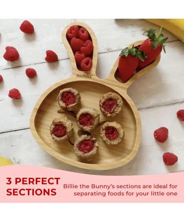 Nohla Baby Weaning Suction Plate - Billie the Bunny - Cherry - 100% Bamboo & FDA Silicone - Spill-Proof Base - BPA-Free - Ideal for 6 Months - Buy Online on GoSupps.com