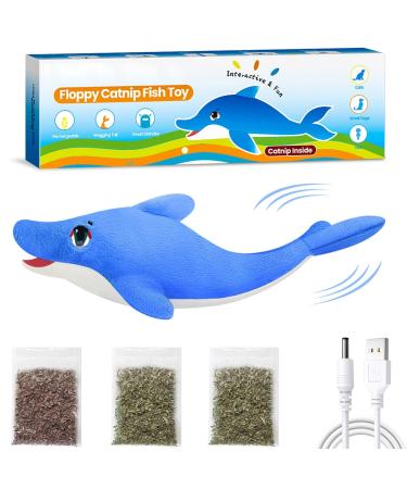 Floppy Fish Cat Catnip Toys Flapping Interactive Electric Kitten Toy for Indoor Cats Chew Moving Fish Kicker Toy Realistic with USB Charger Simulation Automatically Wagging Tail (Dolphin)1