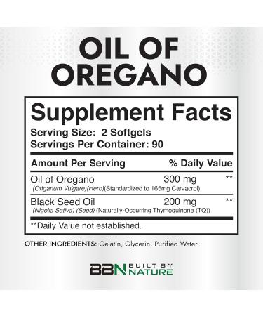 Built by Nature Oil of Oregano with Black Seed Oil Oregano Oil Capsules Immune Support Supplement High Carvacrol & Thymoquinone Antioxidants 180 Softgels - Buy Online on GoSupps.com