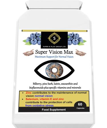 Super Vision Max Eye Health Supplement - 60 Capsules with Lutein, Zeaxanthin, Bioflavonoids, Bilberry & Pine Bark - Vegan & Natural - Buy Online on GoSupps.com