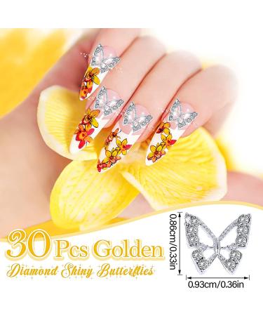 Cobee 30 Pcs Butterfly Nail Rhinestones Charms - 3D Alloy Butterflies with Shiny Crystal Accents for Women's DIY Manicure - Silver Nail Supplies & Jewelry Accessories - Buy Online on GoSupps.com