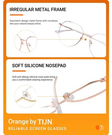 TIJN Blue Light Glasses | Irregular Metal Frame | Round Screen Glasses | Anti Eyestrain | Unisex | Rose Gold - Buy Online on GoSupps.com
