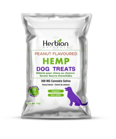 Herbion Naturals Peanut Flavored Hemp Treats for Dogs - Tasty & Nutritious Delight - 300mg Cannabis Sativa - 30 Treats - Made in Canada