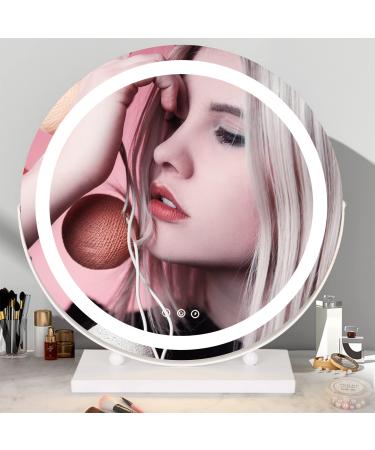 Saint Kang 360 Degree Rotation Led Lighted Makeup Mirror  Lighted Desktop Mirror with Touch Screen Dimmable for 3 Color Lights (White)