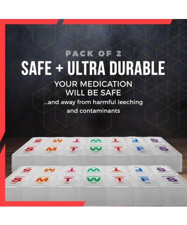 Large Weekly Pill Organizer (2 Pack) - XL AM PM Pill Box with Braille & Glow in the Dark - Easy to Read 7 Day Medication Case for Pills & Supplements - Buy Online on GoSupps.com