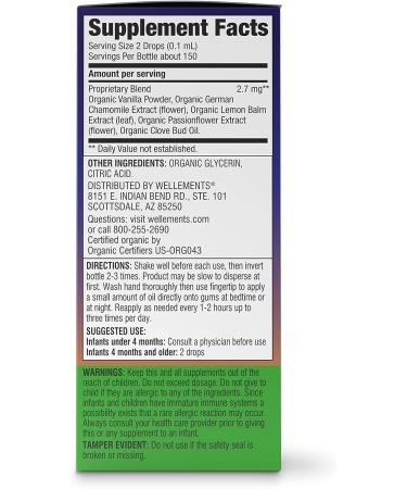 Wellements Organic Nighttime Baby Tooth Oil - Dye-Free, Paraben-Free, Preservative-Free | 0.5 Fl oz - Buy Online on GoSupps.com