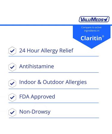 ValuMeds Loratadine 10mg 365 Tablets - Non-Drowsy 24hr Allergy Relief | Antihistamine for Runny Nose, Sneezing & Itchy Eyes - Buy Online on GoSupps.com