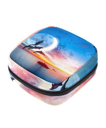 Lovely dolphin napkin storage bag for women teen girls menstrual cup nursing pad holder