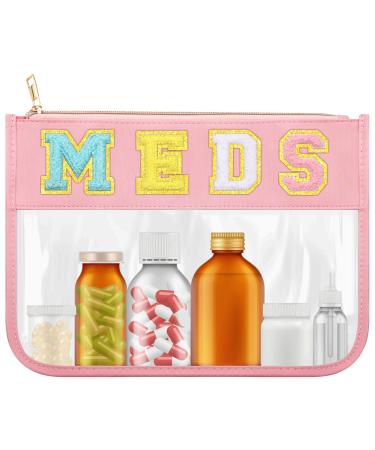 Kigeli Chenille Letter Bag Clear Zipper Pouch Transparent Medicine Bag Portable Multi Purpose Bag Makeup Pouch First Aid Pouch for Home School Travel Camping Hiking Supplies  11.8 x 8.7 Inch (MEDS)