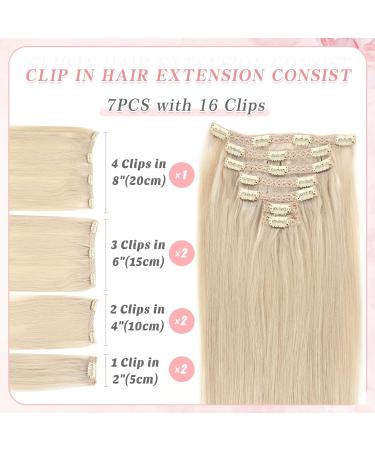 Vlasy Clip in Hair Extensions - 7 Piece Seamless Straight Human Hair Set in Light Grey - 12 Inch (60g) - Women's Natural Thick Weft Extensions - Buy Online on GoSupps.com