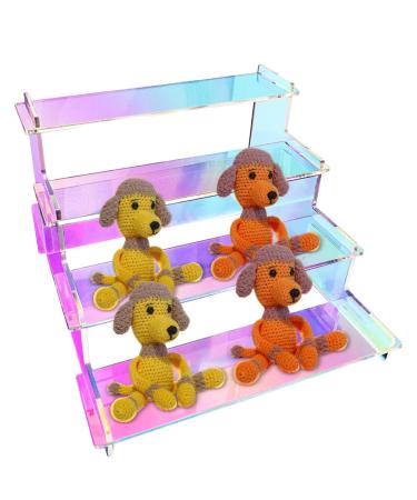Iridescent Acrylic Display Risers - Rainbow Stands for Tabletop Showcase 4 Tiered Tabletop Rainbow Shelf Showcase Display Shelf for Candy Jewelry Action Figure Dessert Muflydo