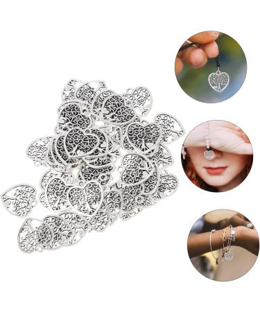 50pcs Pendant Jewel Earrings Heart Earring Retro Charms Alloy Hanging Ornaments Key Chain Hollow Out 1.8X1.7cm Silver - Buy Online on GoSupps.com