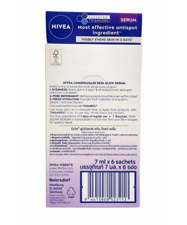 NIVEA LUMINOUS630 Skin Glow Serum with THIAMIDOL Even Skin Tone Dark Spot Reduction Pore Refining 7ml x 6 - Buy Online on GoSupps.com