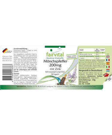 Fairvital | Chaste Tree Extract 200mg - Vitex Agnus Castus + Zinc - Highly Dosed - VEGAN - 90 Capsules - Menopause - Buy Online on GoSupps.com